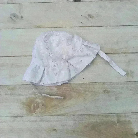 Infant Baby Girls Eyelet Ruffle Summer Beach Hat Embroidered Cap White - Picture 1 of 5